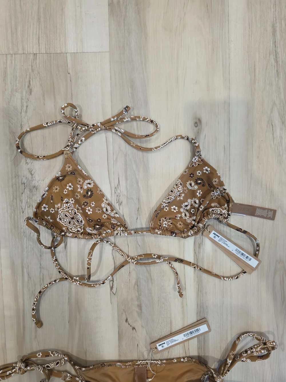 Skims Signature Swim Dipped Tie Bottom in Almond Bandana S NWT